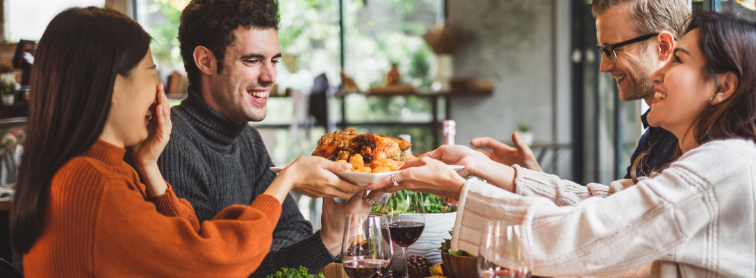 Friends at Restaurant Enjoying Thanksgiving Dinner in Las Vegas