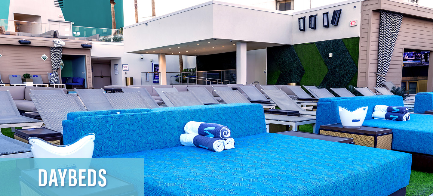 daybeds seating at stadium swim pool in downtown las vegas at circa