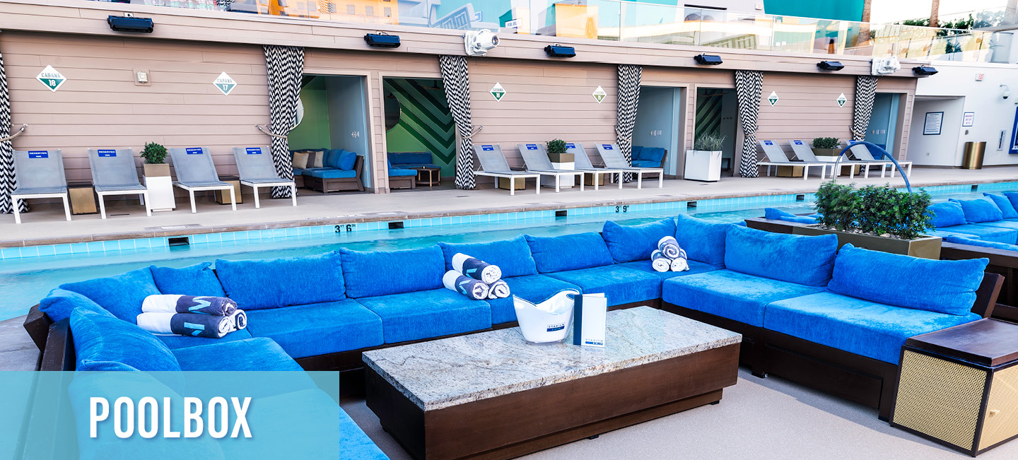 poolbox seating at stadium swim pool in downtown las vegas at circa