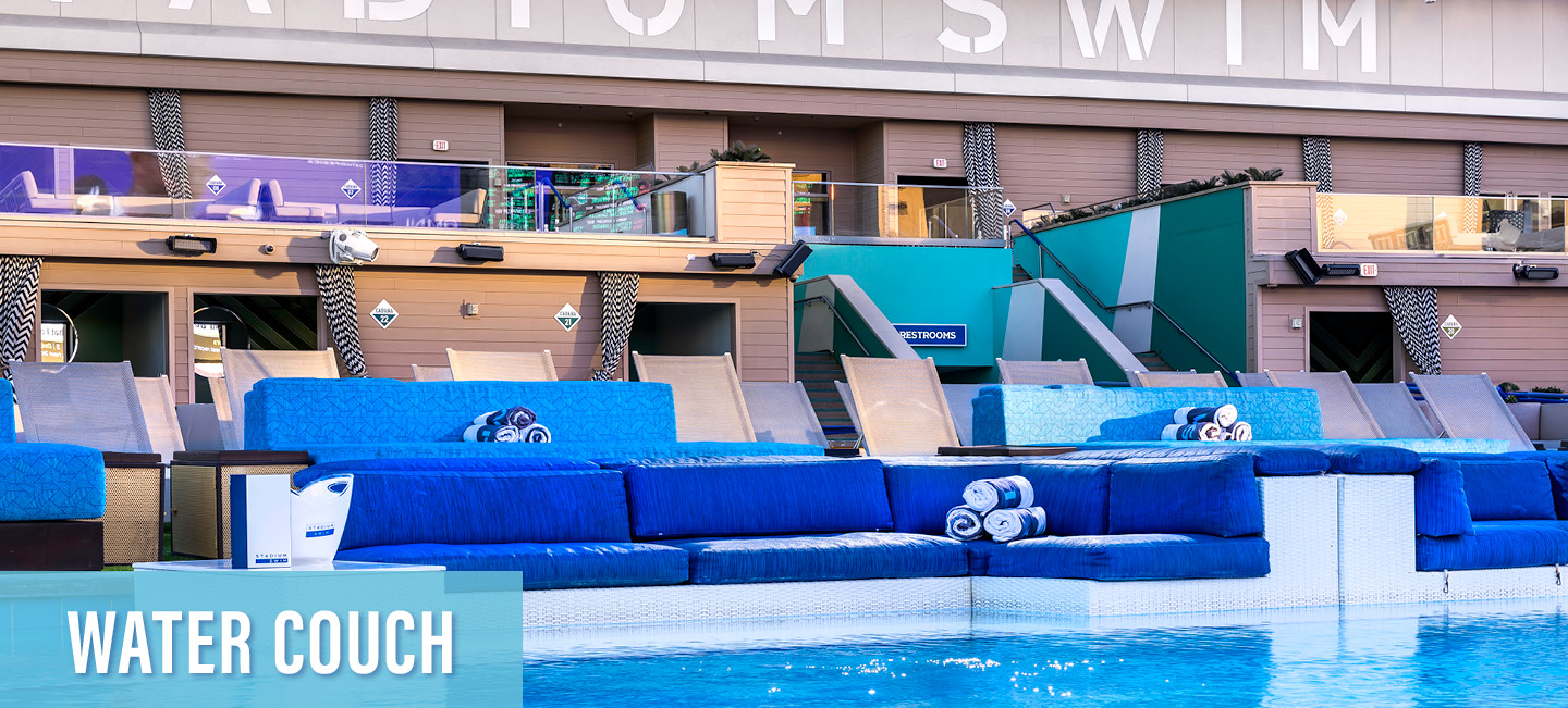 water couch seating at stadium swim pool in downtown las vegas at circa